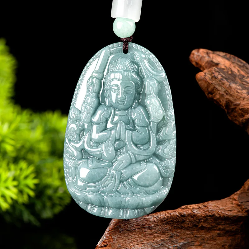 Натуральный кулон А-класса из нефрита в синей воде восемь богов-хранителей