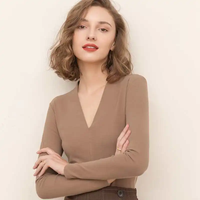 

2023 women t shirt Women's V-Neck Casual Broadcloth Cotton