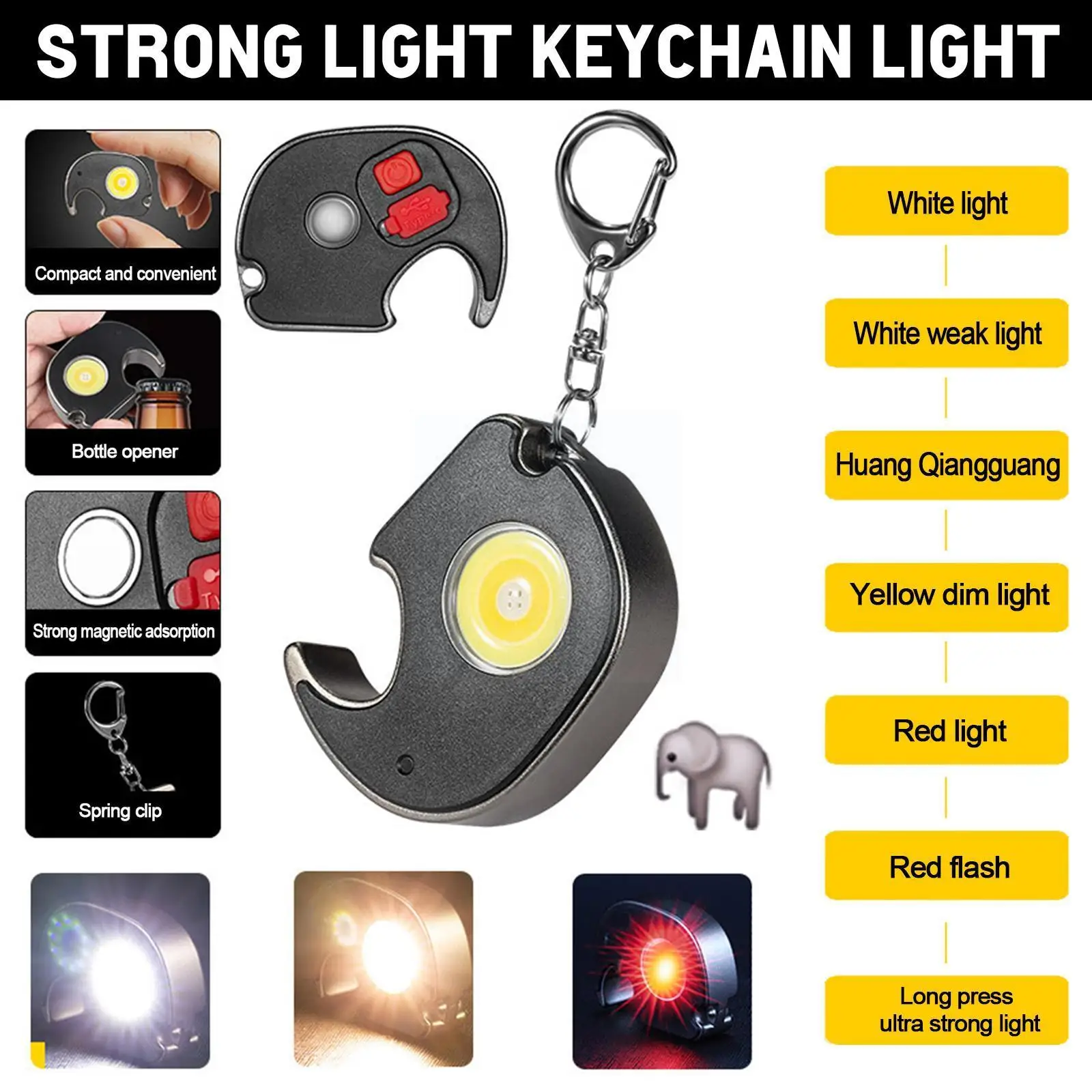 

Portable Multi-function COB Floodlight Outdoor USB Rechargeable Ligting Flashlight Light Glare Mini Model Keychain 7 E1P1