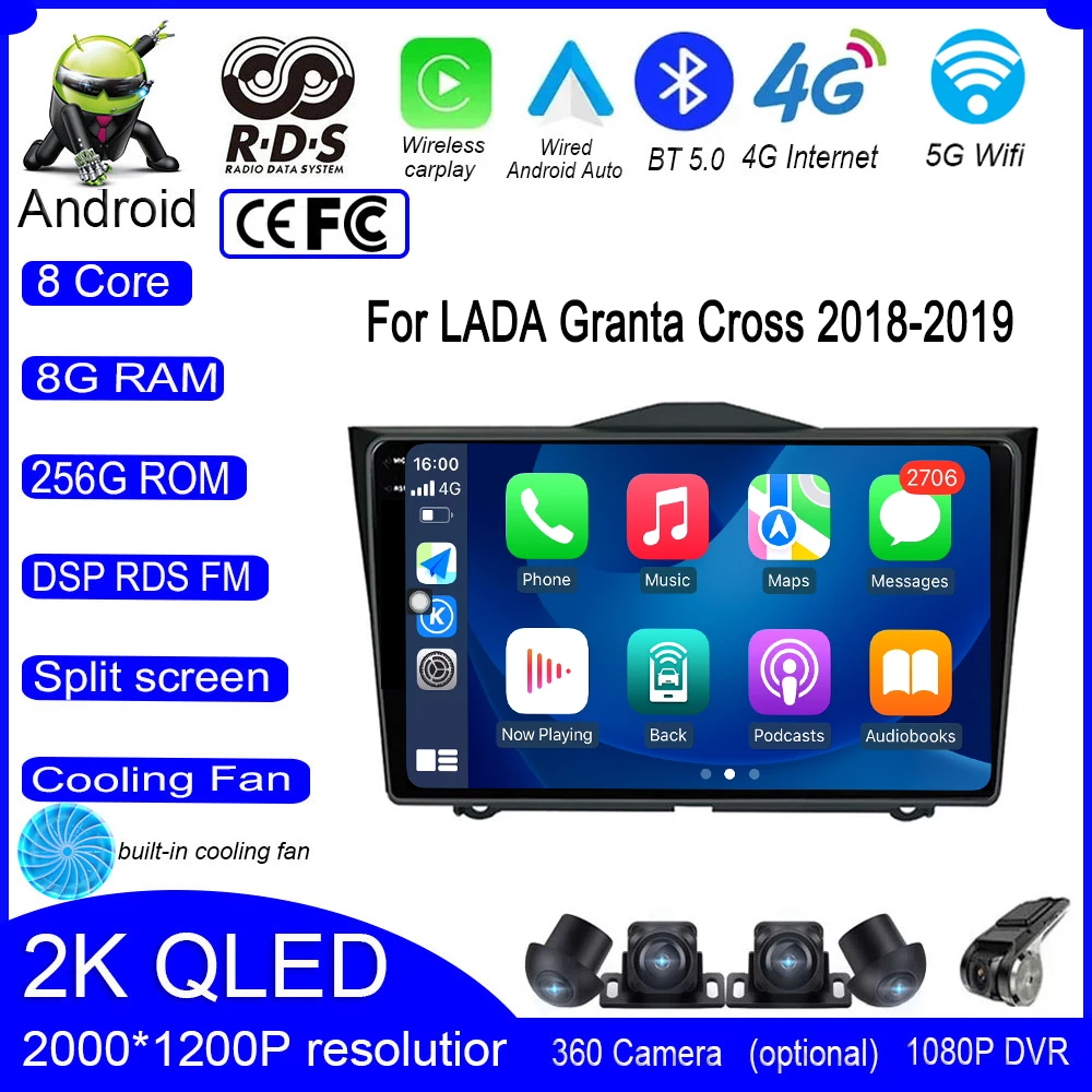 

Автомобильная Мультимедийная система IPS QLED, Android 13, для LADA Granta Cross 2018-2019, 4G, Wi-Fi
