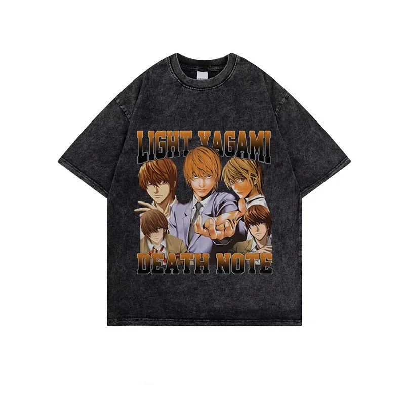 

Death Note Anime Tee Shirt Vintage Oversized T Shirt Ulzzang Man Clothing Y2K Aesthetic Tops Cotton Washed T-Shirt Yagami Light
