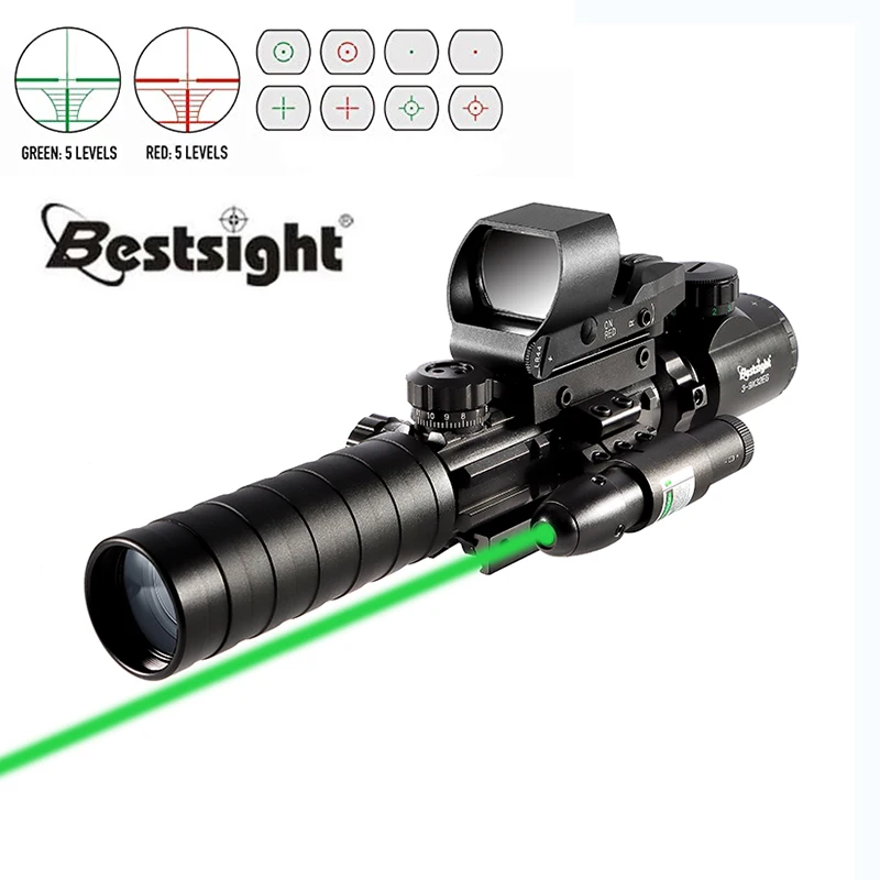 

3-9x32 Scope Illuminated Rangefinder Rifle Holographic 4 Reticle Sight 20mm Red Grenn Laser For Hunting Riflescope