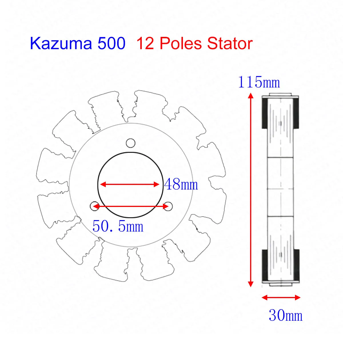 Намотка статора для Kazuma XinYang Jaguar 115 500CC ATV Quad, 12 катушек, 6 проводов, 500 мм (art.: 675d7e33) - 675d7e33