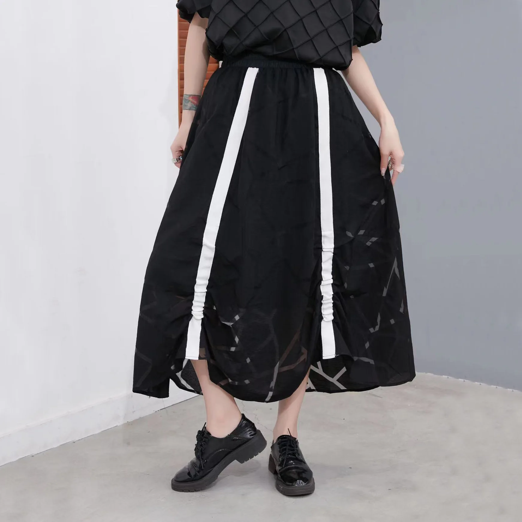 

SuperAen 2022 Summer Oversized Loose Patchwork High Waist Slim Contrast A-line Woman Skirts