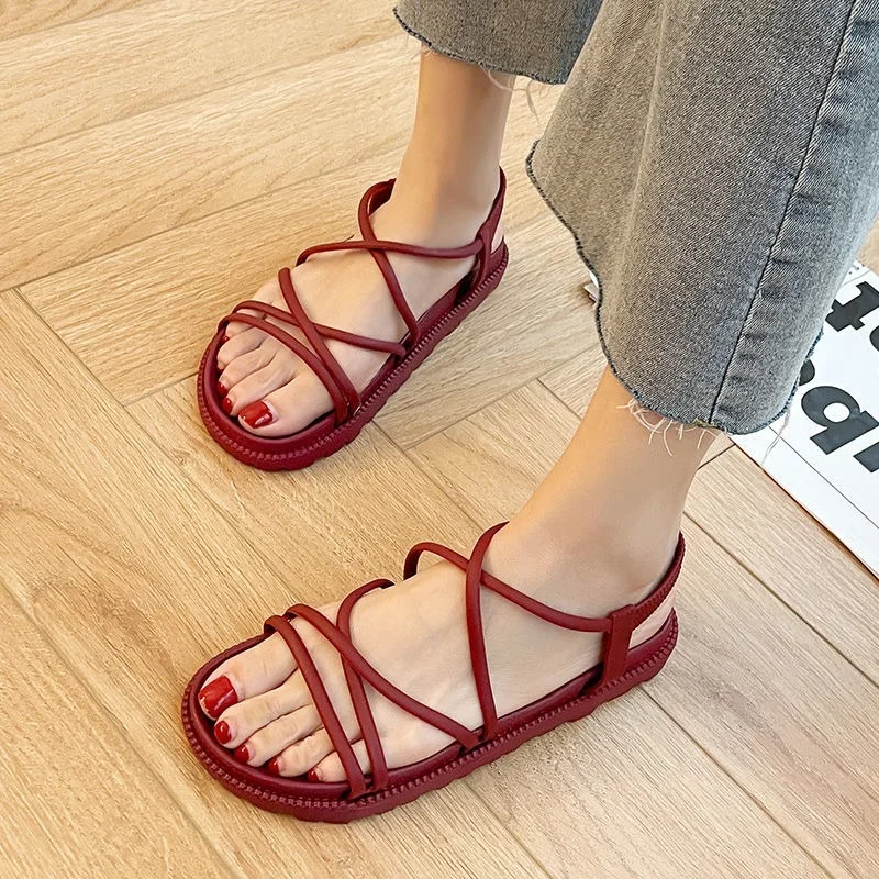 

Orthopedic New Sandal Woman Summer 2023 Beach Without Heel Comfortable Flat Women Roman Espadrilles Sandals Black Pink Red Sexy