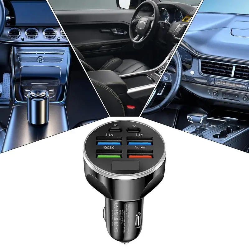 Автомобильное зарядное устройство USB C для быстрой зарядки телефона 6 портов 200 Вт