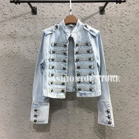 designer punk motorcycle short coat for women trendy 2022 spring autumn new slimstand collar long sleeve denim cropped jacket