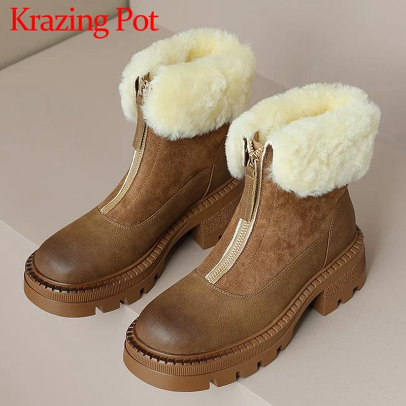 

Ботильоны Krazing Pot теплые, кожа с натуральной лицевой поверхностью, плюшевые, круглый носок, на Высоком толстом каблуке, на платформе, молния спереди, винтажные, полусапожки