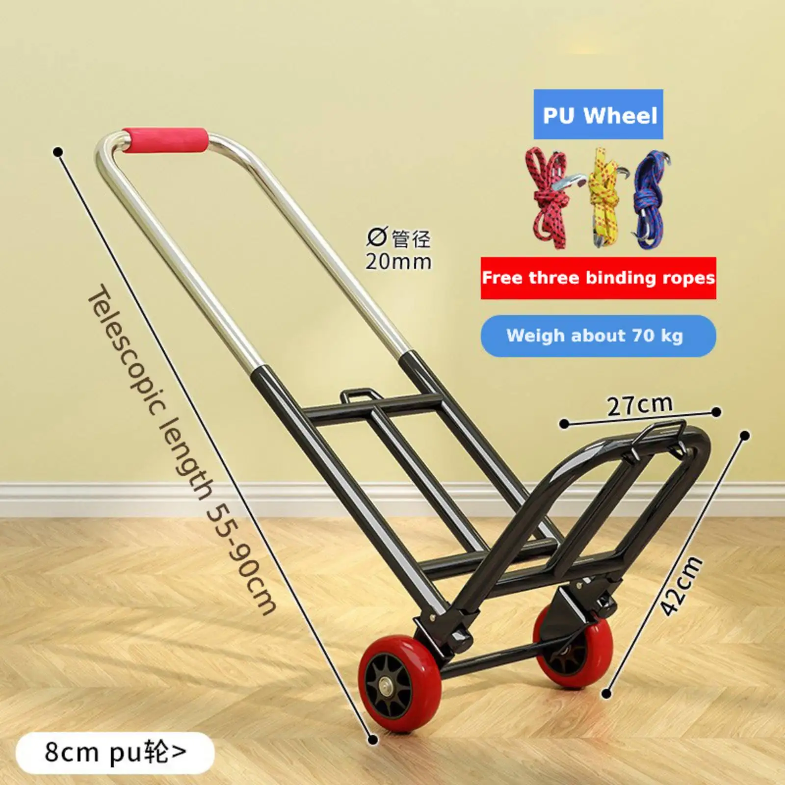 Cart Shopping Grocery Folding Hand Truck Cart W/2 Wheels Adj