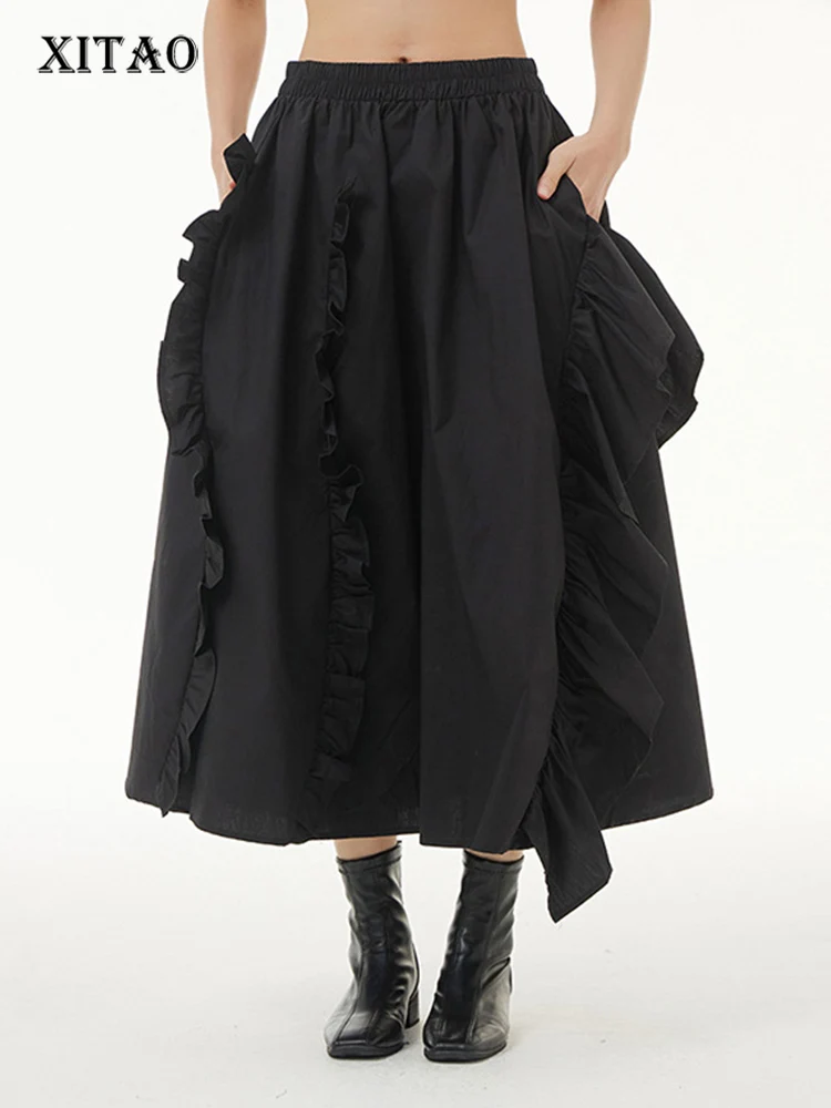 

XITAO Solid Casual Skirt Women Korea 2022 Summer New Arrival Personality Fashion Loose All Match Elastic Waist Skirt ZY6777