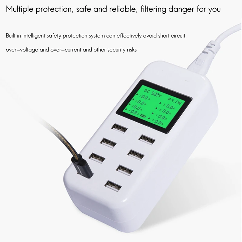 Умное зарядное устройство USB со светодиодным дисплеем 8 портов 40 Вт быстрая