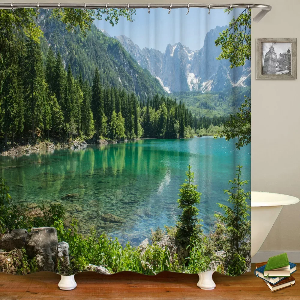 

2023 Forest Natural Scenery Shower Curtains 3d Printing Bath Curtains Polyester Washable Fabric With Hooks Home Decorative Scree