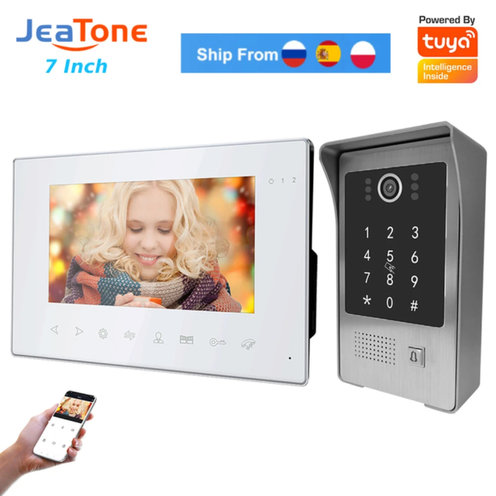 Jeatone 7Inch Smart WiFi Video Intercom System for Home Security Tuya Remote Unlock Digital keyboard Doorbell AHD 960P Camera