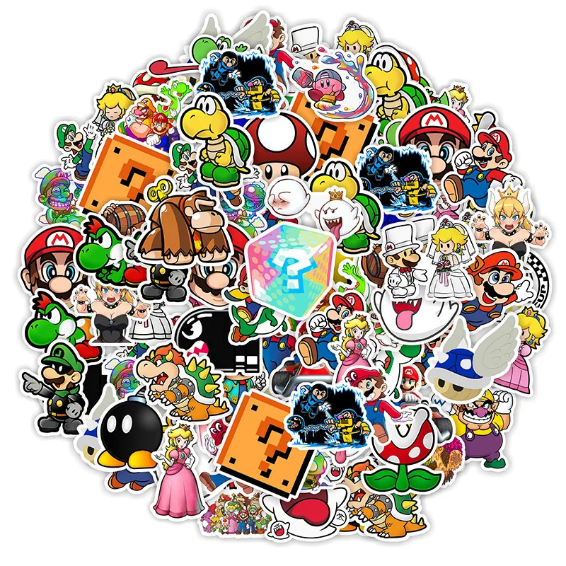 

50pcs Super Mario Bros Cute Cartoon Games Mario Luigi Yoshi Donkey Kong Graffiti Stickers Skateboard Luggage Waterproof Stickers
