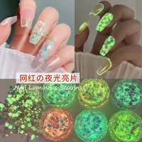 1box ultra thin mixed hexagon sequins nail art glitter fluorescent flake glow in the dark manicure nail supplies colorful tips