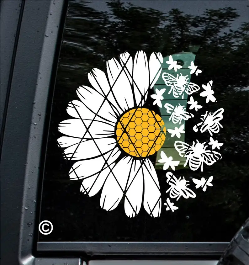 

BEEs and Daisy Decal~Shasta Daisy Decal~Style Daisy Monogram Decal~Car Window Decal~(#SS078)