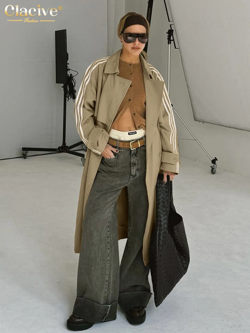 Зимняя свободная Классическая Ветровка цвета хаки с отложным воротником и