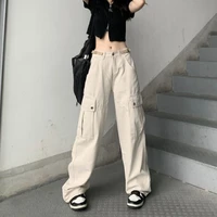 straight cargo pants for women spring summer chic wide leg pockets long pants lady bf style hip hop cargo trousers
