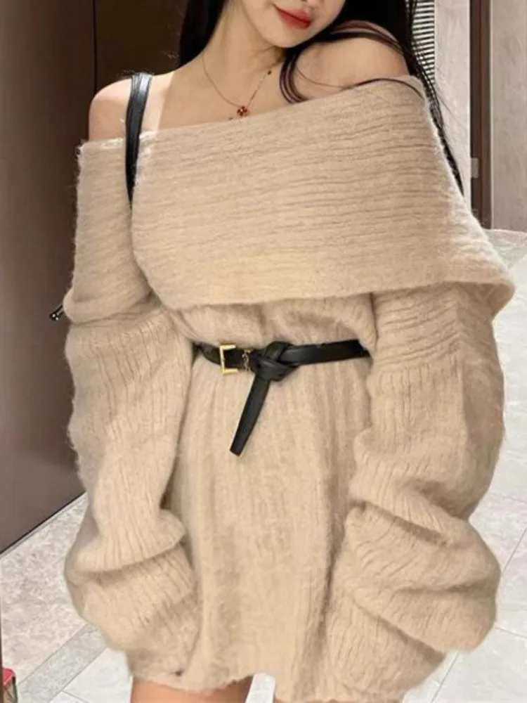 BZVW модный вязаный свитер на одно плечо для женщин с длинными рукавами однотонные