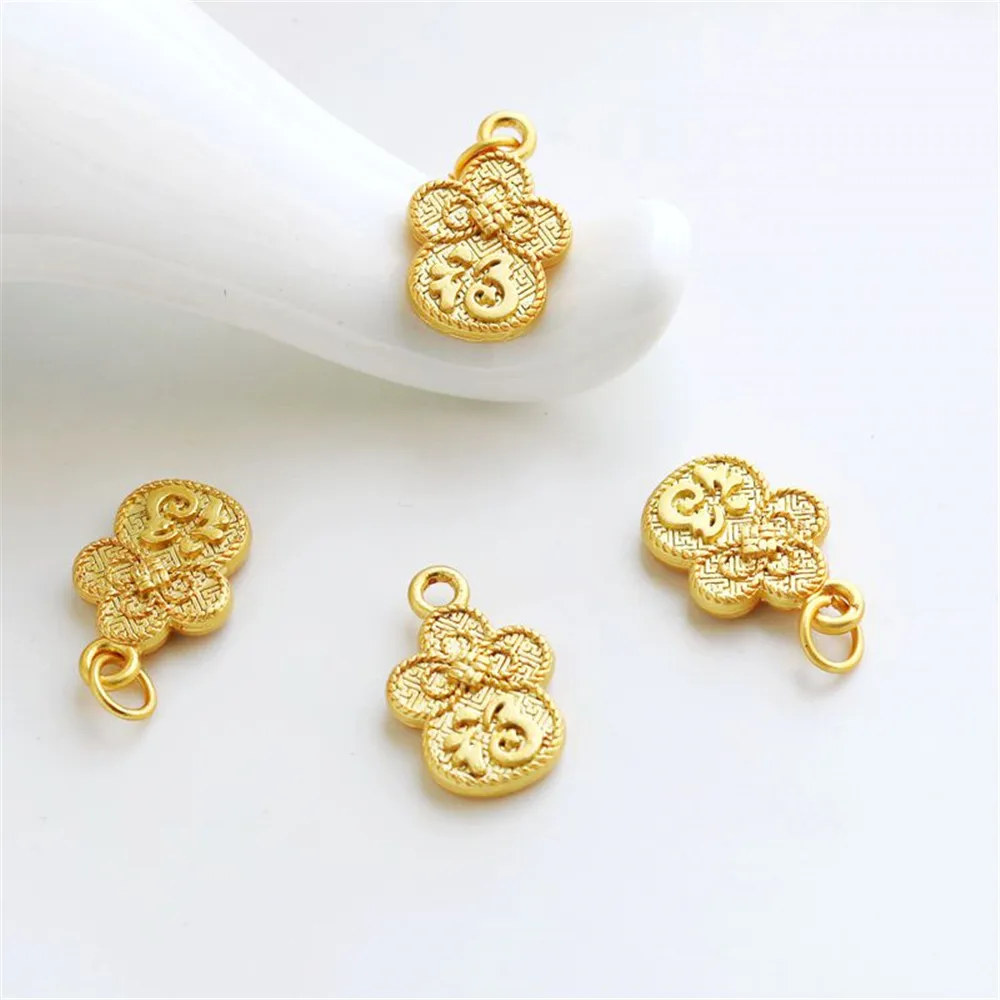 

18k cast copper covered with gold matte gold sand gold double-sided vintage fortune hand diy jewelry charm hanging accessories