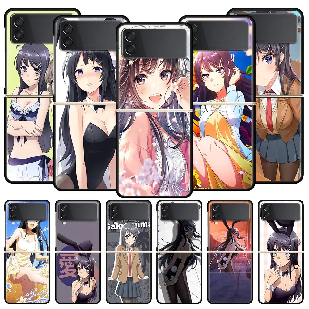 

Rascal Does Not Dream of Bunny Girl Phone Case for Samsung Galaxy Z Flip 3 4 5G Black Folding Mobile Shell Hard PC Protect Cover