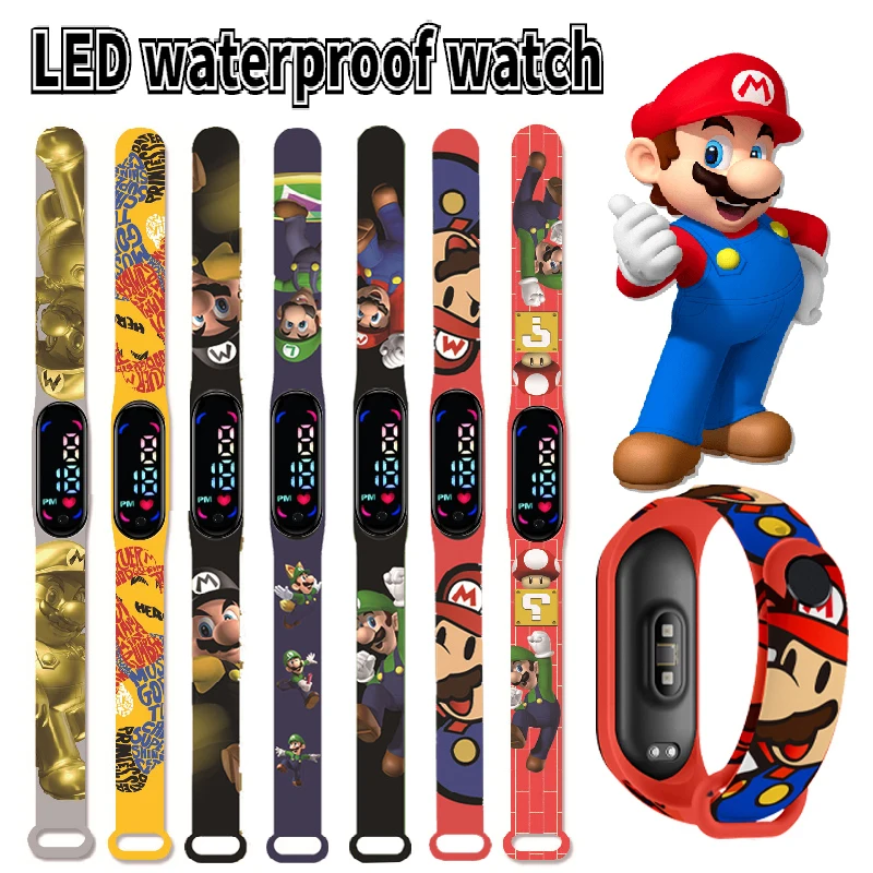 Купи Super Mario children‘s Watch Cartoon Anime Character Luigi Luminous Bracelet Watch LED Touch Waterproof Sports kids watch gifts за 94 рублей в магазине AliExpress