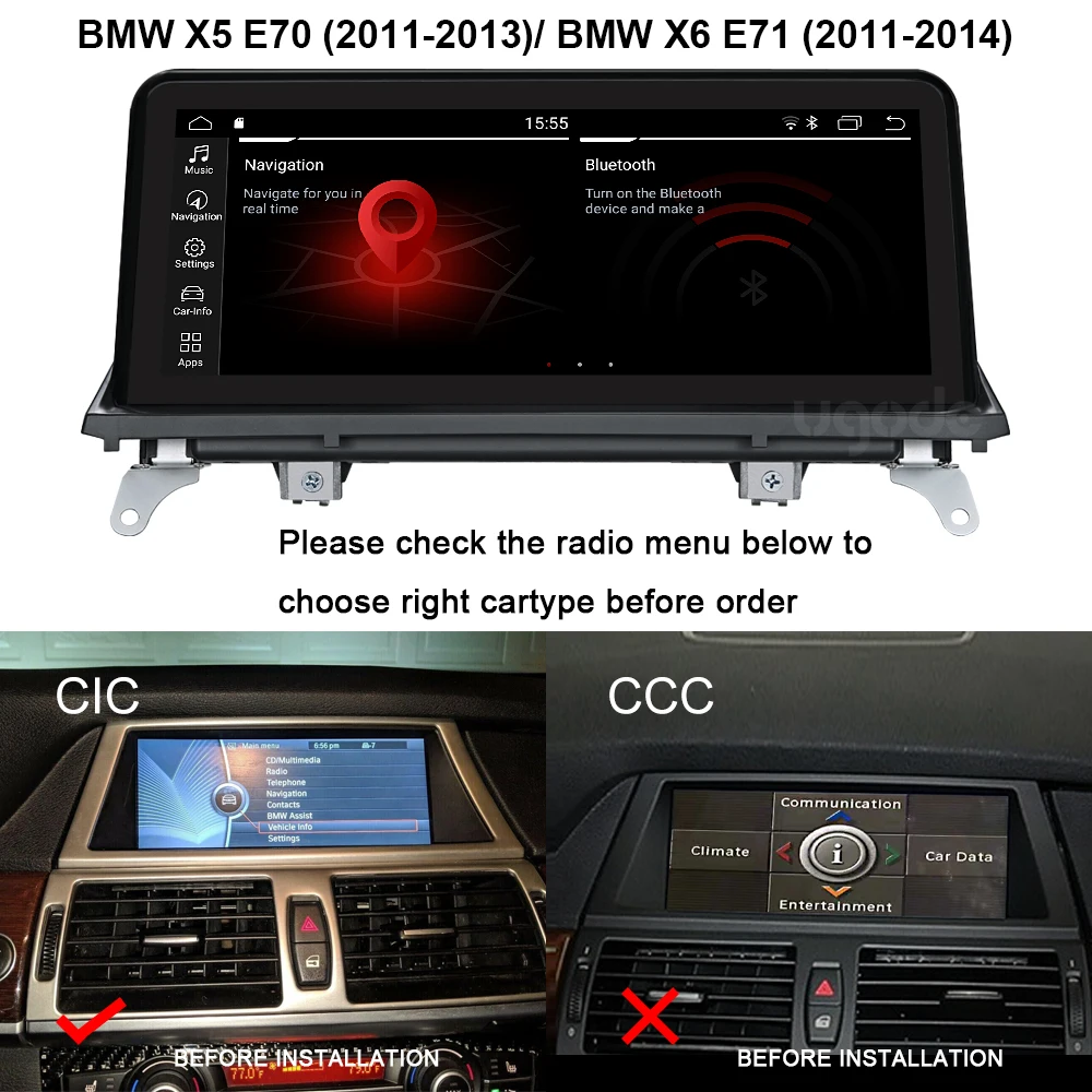 10.25-дюймовый дисплей Android с функцией Bluetooth для авторадио BMW CCC CIC NBT Ugode для X5 X6 E70 E71 F15 F16.