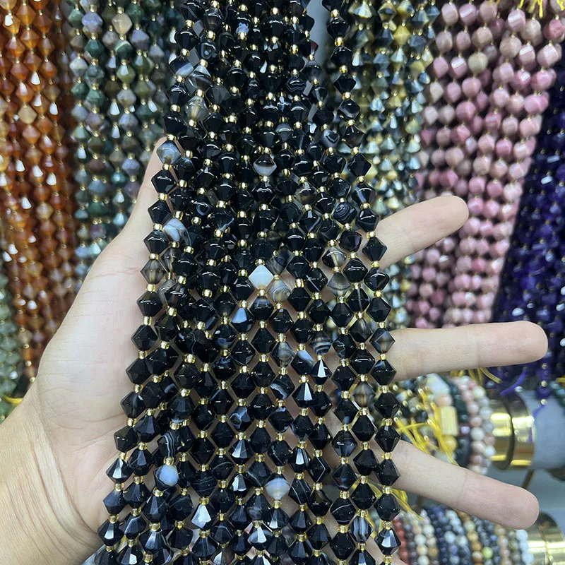 Натуральный индийский агат 8 мм тигровый глаз черный пирамида бусины граненые