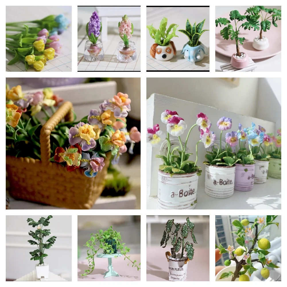 Кукольный домик мини-флорист глина Панси цветок хризантемы ирис 1/12 миниатюрный
