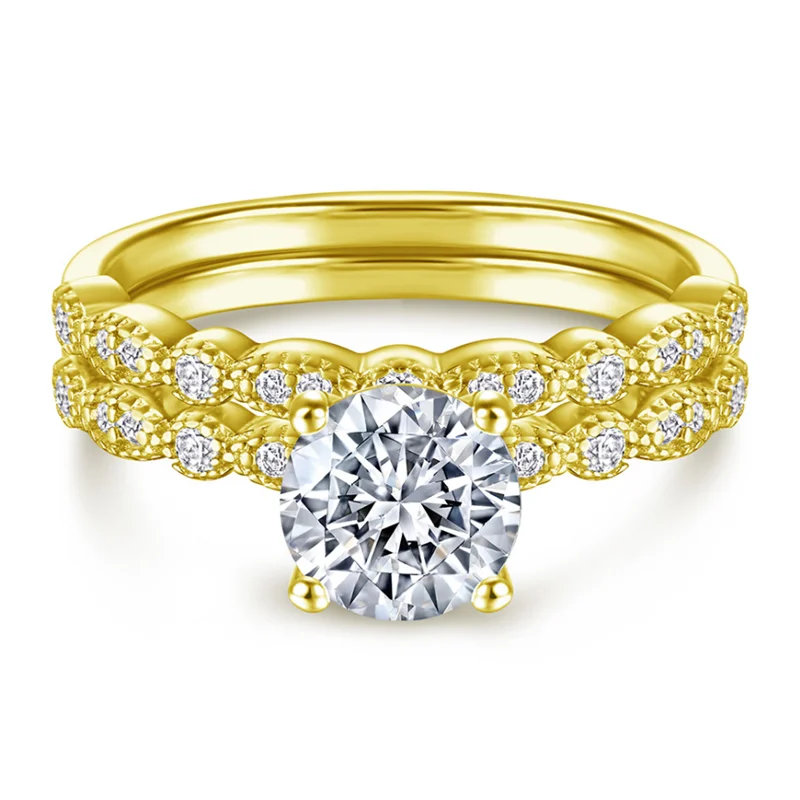 

Classic Yellow Golden Engagement Rings Set for Women
