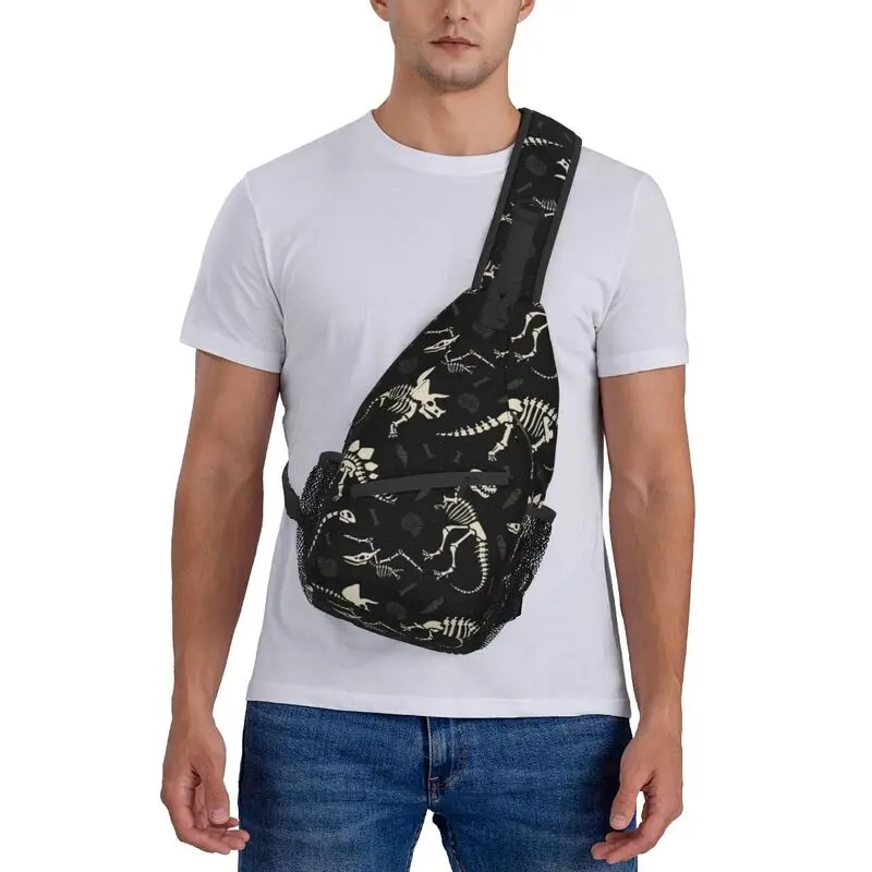 Dinosaur Fossils Sling Chest Bag Custom Dino Skeleton Crossbody Shoulder Backpack for Men Travel Hiking Daypack images - 6
