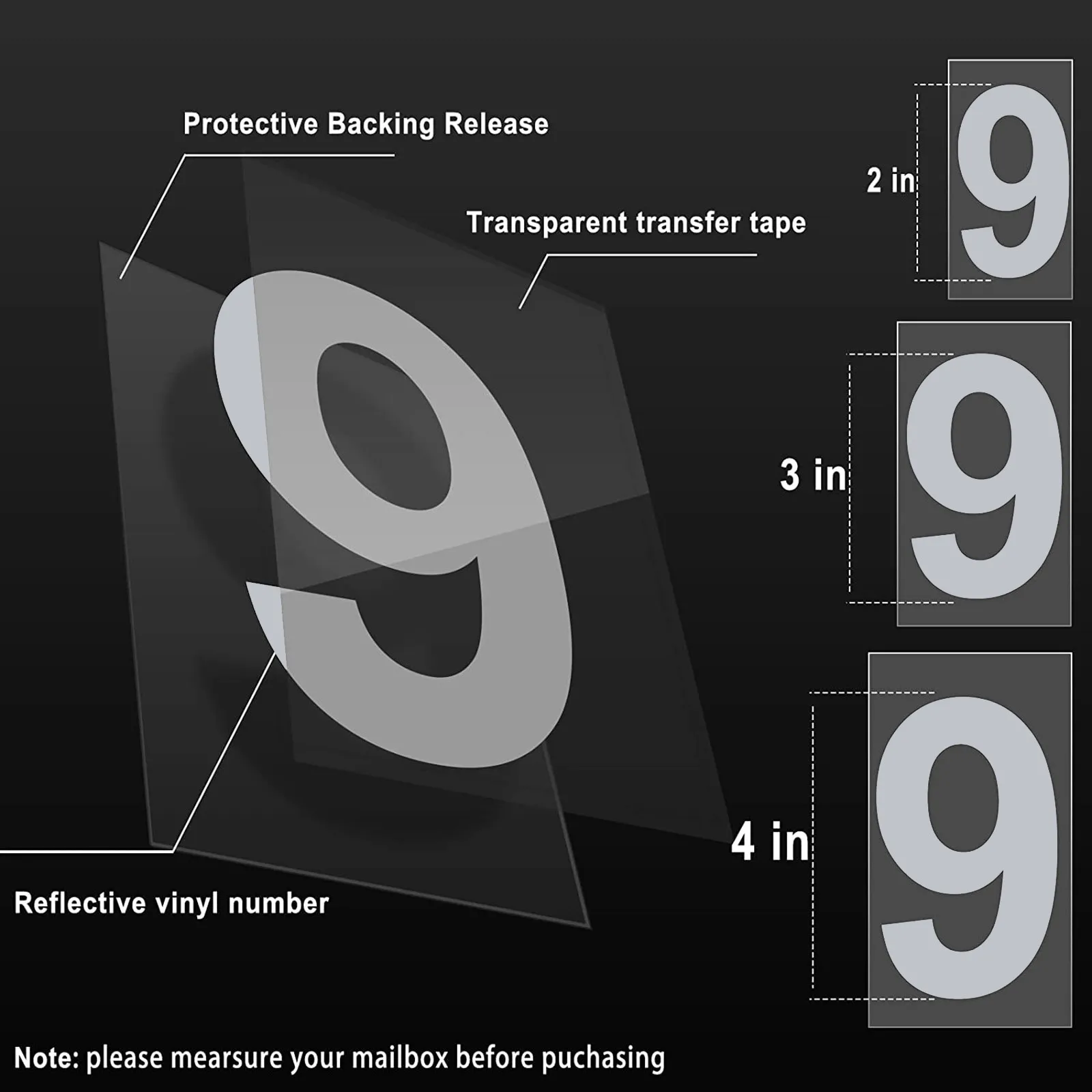 2/3/4 дюйма 5 наборов 0-9 отражающих наклеек с номерами для почтового ящика, адресные наклейки из винила с клеевым слоем, многофункциональные цифровые наклейки.