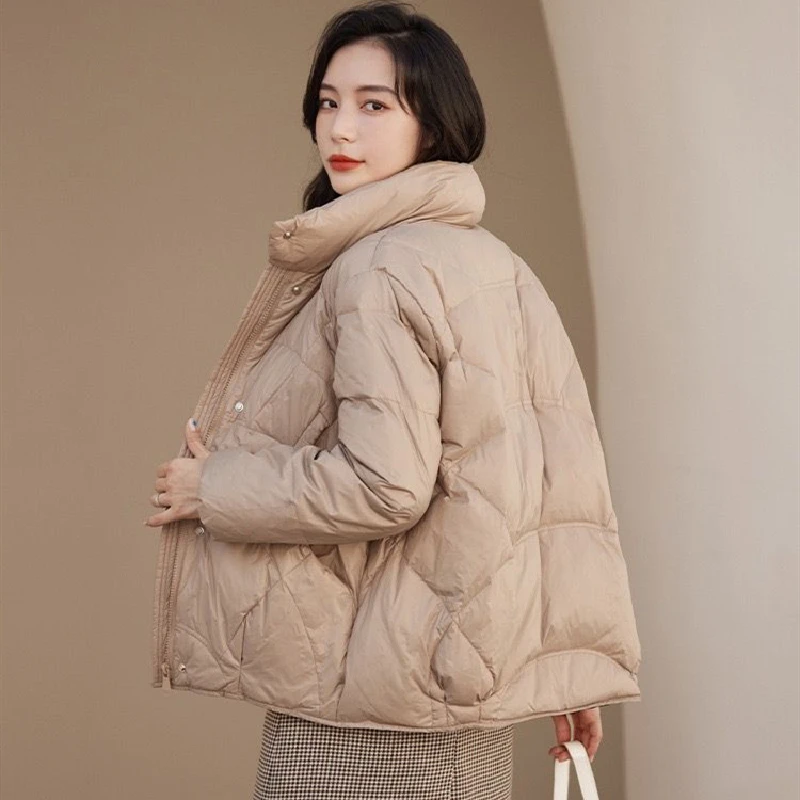 90% White Duck Down Jacket Female Clothing Casual Short Winter Coat Women Thick Warm Solid Loose Parkas Black Red Khaki Tops