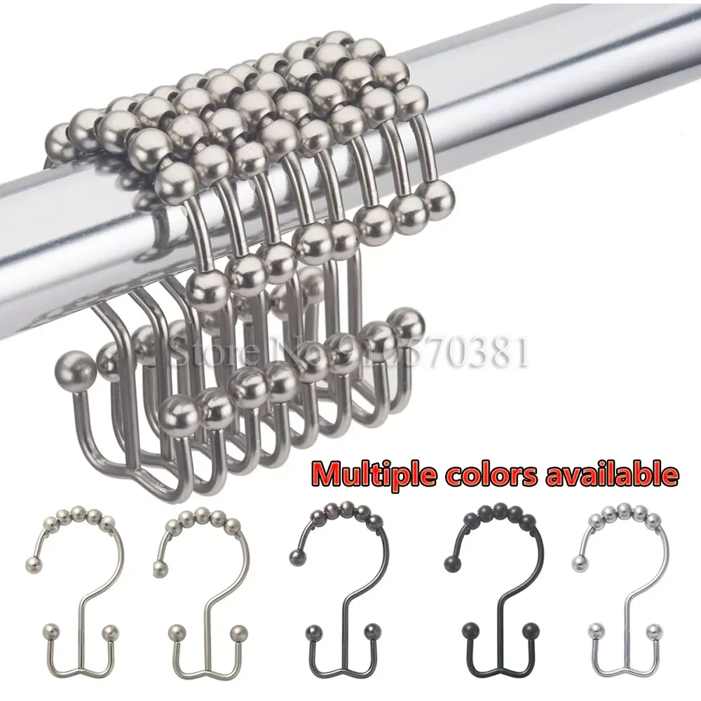 

2023NEW Curtain Hooks Rings, Rust-Resistant Metal Double Glide Shower Hooks for Bathroom Shower Rods Curtains, Set of 12