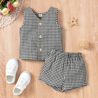 2022 summer baby clothes toddler girl clothes 2 pcs sets plaid sleeveless v neck topsshort pants baby girl clothes sets 0 18m