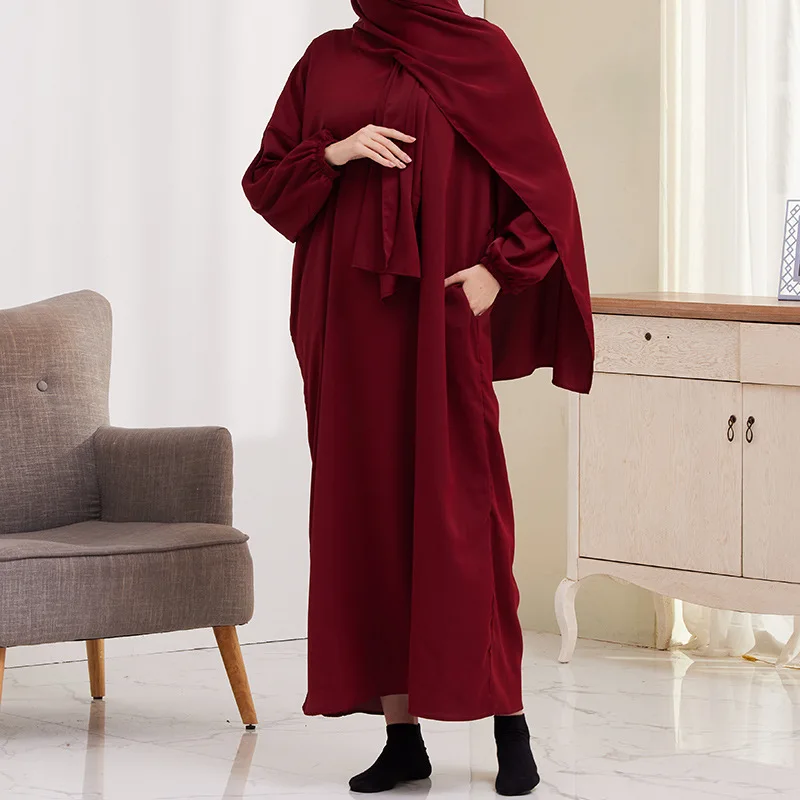 

Wepbel Robe Long Sleeve Islamic Clothing Caftan Hijab Arab Abaya Women Muslim Dress with Hood Ramadan Abaya Eid Pockets Abaya