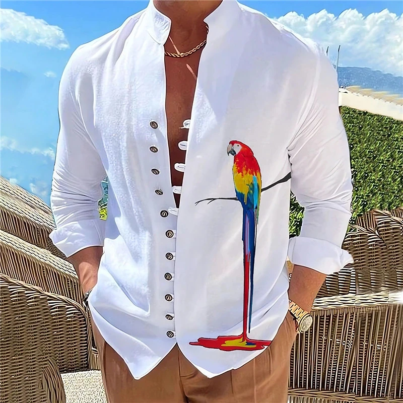 2023 NEW Spring Autumn 100%Cotton Linen Men's Long-Sleeved Shirts Solid Color Stand-Up Collar Casual Style Plus Size