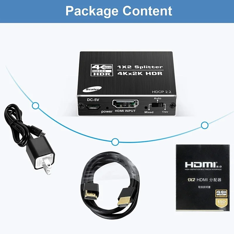4K HDMI-совместимый 2 0 сплиттер 1x2 4K/60 Гц X 2K HDR 1 в выхода HDCP для PS4 Pro Apple TV BOX |