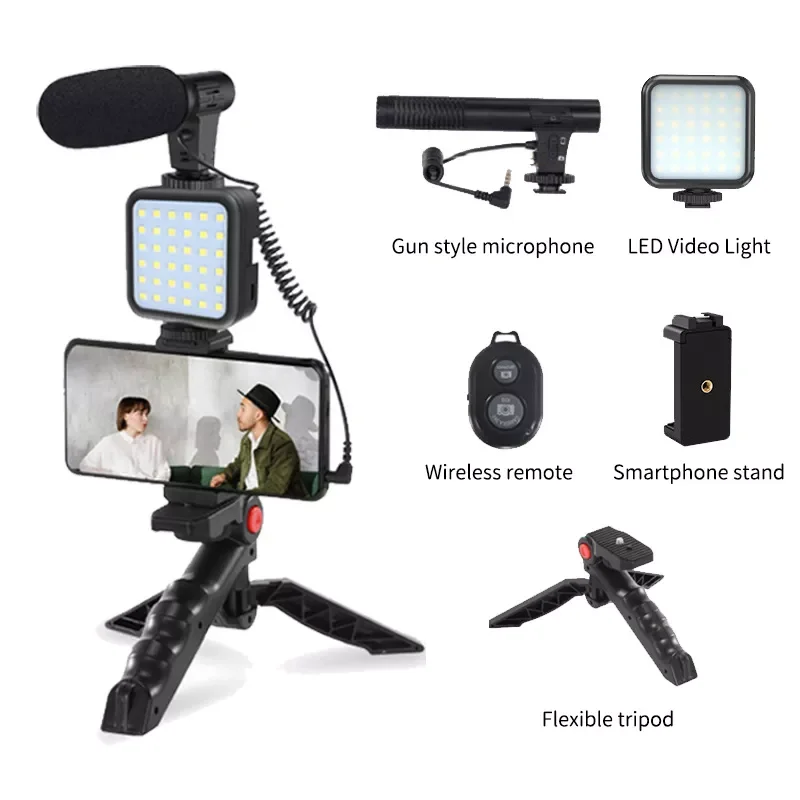 

MT01-MT04 DSLR SLR Phone Vlog Tripod Hot Shoe Phone Holder,For Mini Tripod with Remote Control Microphone LED Light