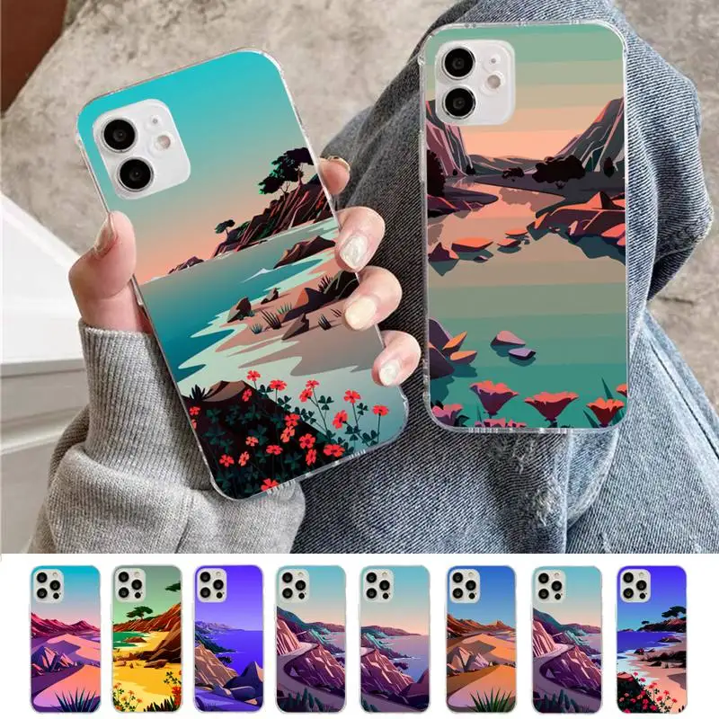

Hand Painted Landscape Phone Case for iPhone 11 12 13 Mini Pro Max 8 7 6 6S Plus X 5 S SE 2020 XR XS 10 case