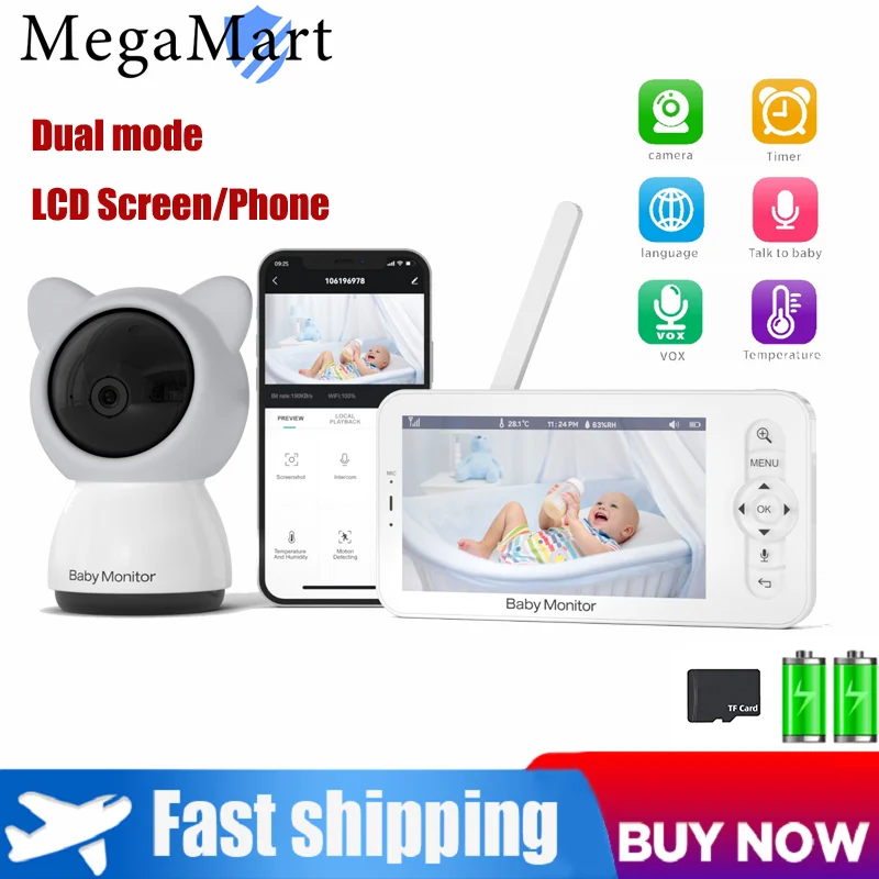 5 inch Wireless Baby Monitor 2 in 1 WIFI Security Video Camera Mobile Remote Control HD LCD Screen Night Vision Voice Intercom
