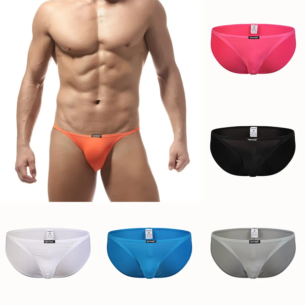 

Men Sexy Ice Silk Underwear Comfortable Breathable U Convex Underpants Low Waist Bikinis Men's Narrow Side Briefs Panties