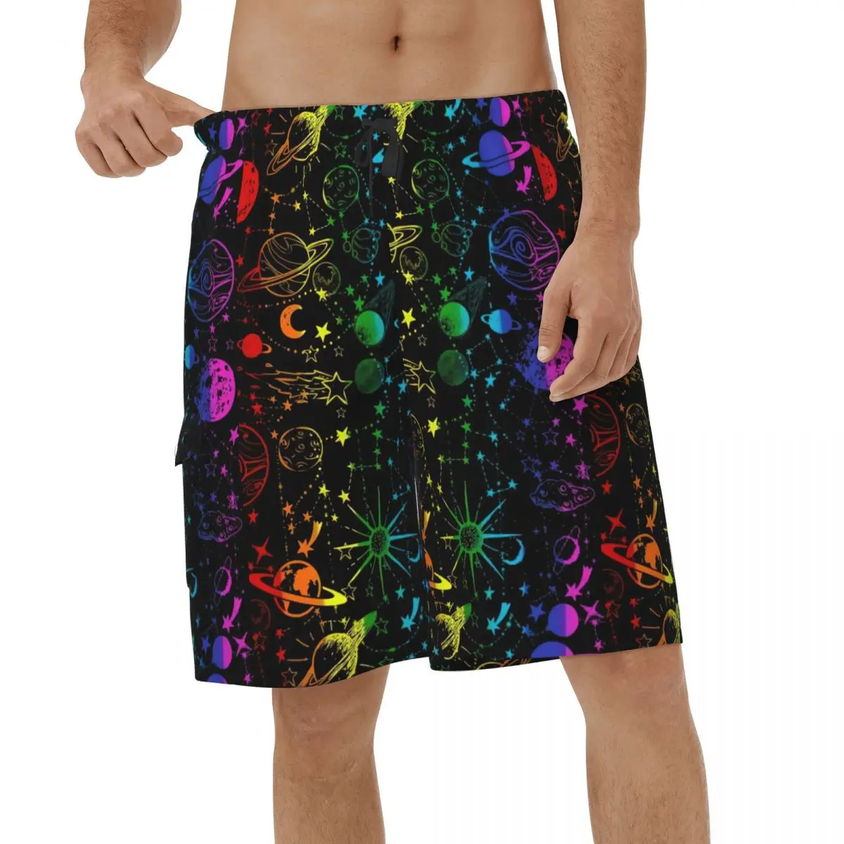

Fashion Space Men Beach Shorts Sports Swimwear Streetwear Vacation Moon Star Swimsuits Male Quick Dry Board Shorts