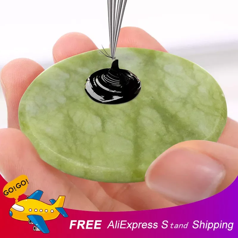 

NEW2023 10/5PCS Round Jade Stone Holder Lash Glue Adhesive Pallet Set Eyelashes Makeup Eyelash Extension Grafting Tool Wholesale