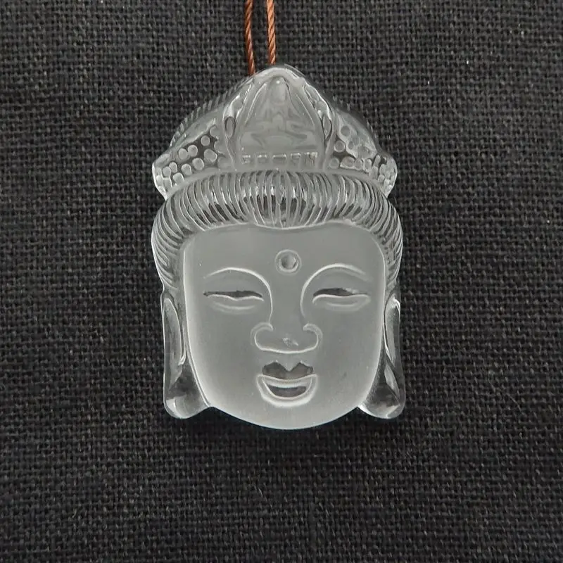 Customized Jewelry Natural Stone White Quartz Carved Buddha Head Pendant Bead 37x26x14mm 23g Fashion Necklace Accessories