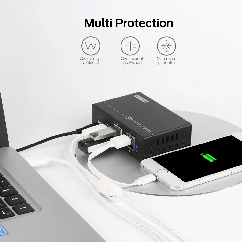 Фото Металлический разветвитель Sipolar с 4 портами Mini USB 2,0 3,0, мощность 12 В, мощность 1 А, быстрое крепление для ПК, ноутбука, мобильного телефона №3