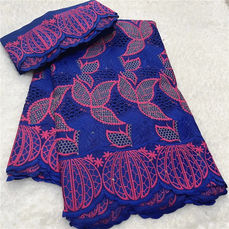 

5+2Yards Cotton Swiss Lace Blue Swiss Voile Lace Embroidery Match Scarf For Women Dress