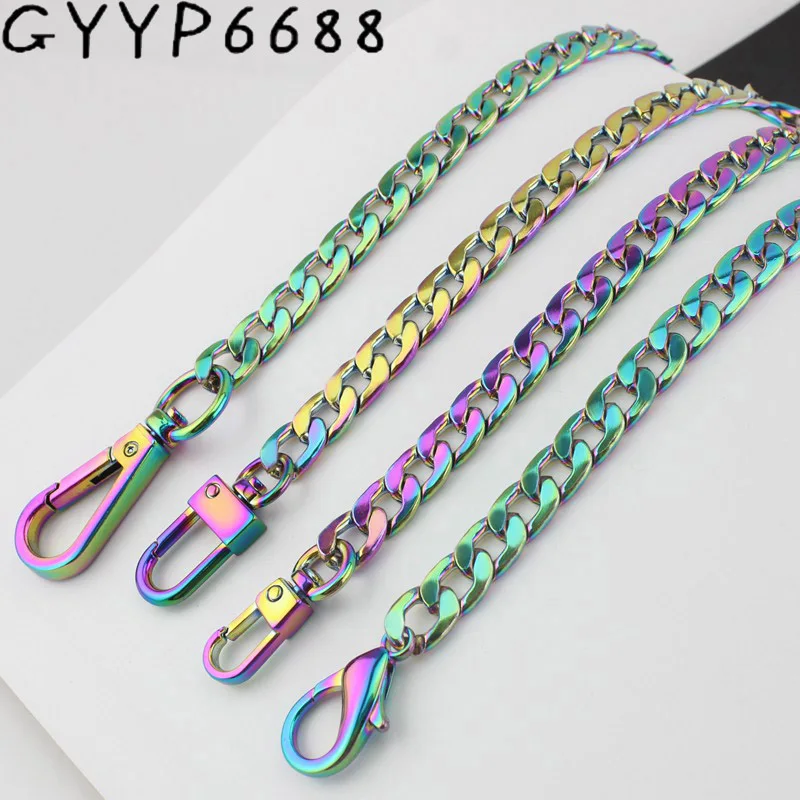 Width 10mm Rainbow chain bags purses strap accessory factory quality plating cover wholesale Flat chain