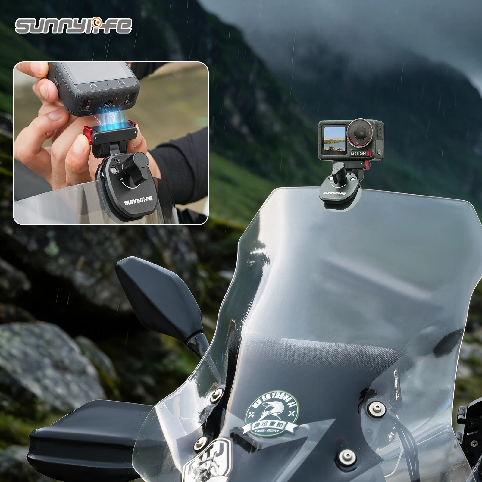 Фото Для DJI Osmo Nano/ACTION 6/5Pro/4/3/2/Insta360 GO Ultra/X4 Air/X5/Ace/Ace Pro2/1 Магнитный зажим для ветрового стекла из алюминиевого сплава №1