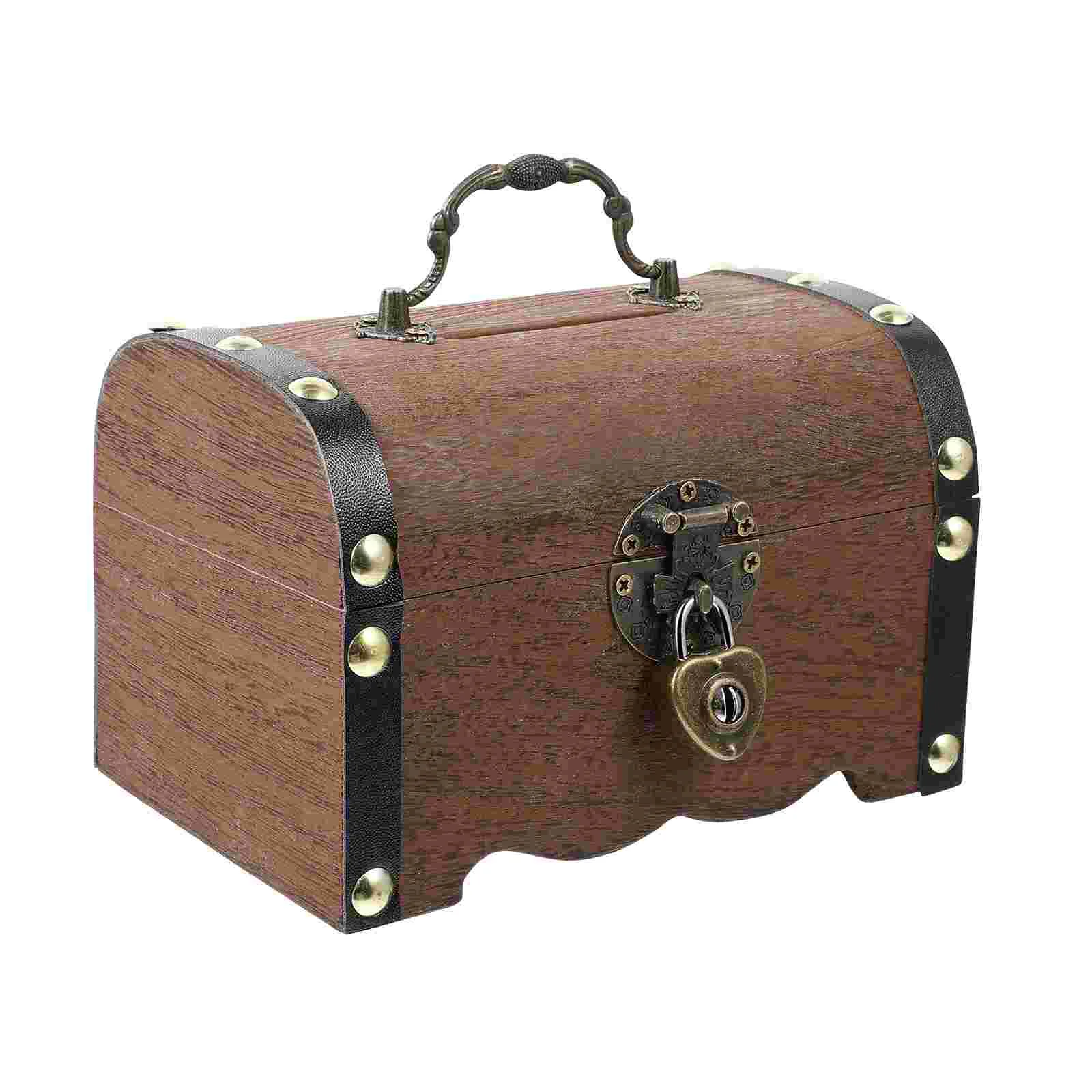 

VORCOOL Wooden Treasure Box Money Saving Box Coin Bank Piggy Bank Decorative Wooden Storage Box with Lock